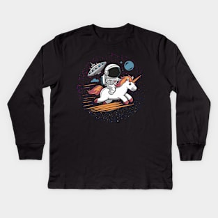 Space Escape: Astronaut Riding Fiery Unicorn Kids Long Sleeve T-Shirt